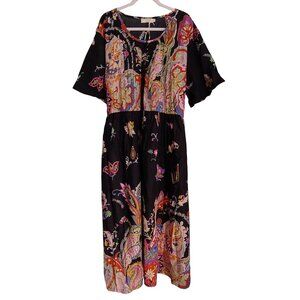 La Cera Novelty Short Sleeve Relaxed Pintuck Floral Whimsical Lightweight Dress